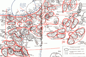 Схема расположения противотанковых опорных пунктов и противотанковых районов в полосе обороны 13А на 5 июля 1943 года