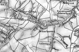 Фрагмент карты Шуберта 1860 года: село Легастаева Малоархангельского уезда.